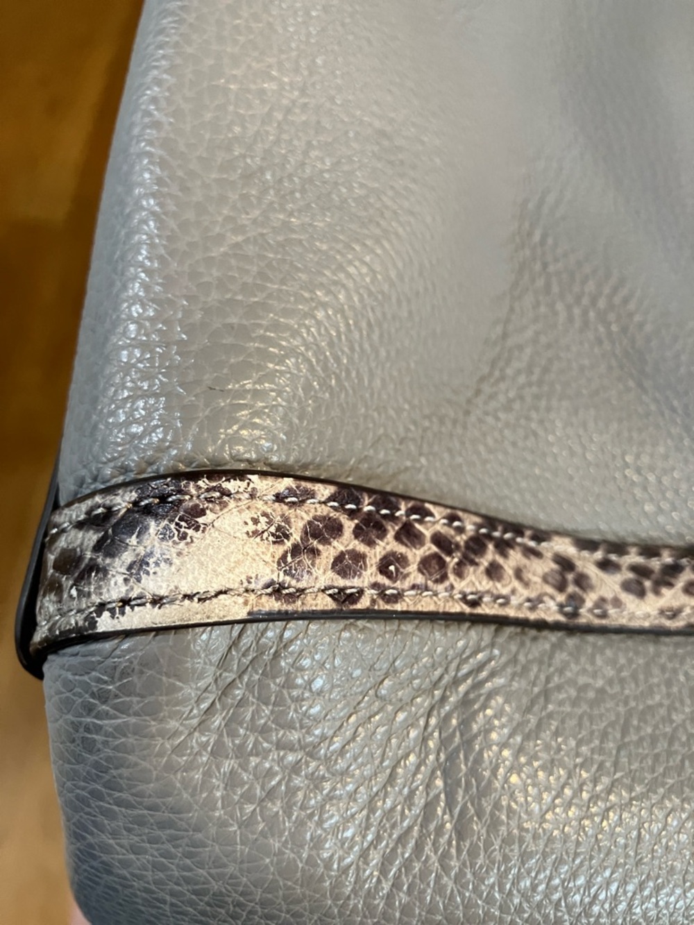 Coach Pebbled Leather Gray Hobo Shoulder Bag with Exotic Snakeskin-Embossed Trim - Picture 13 of 16